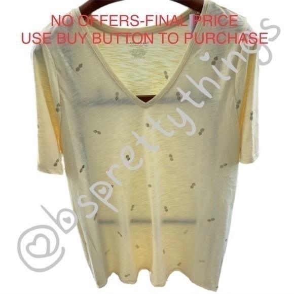 Lane Bryant Yellow V-Neck with gold pineapples Ruched Side Tee - Picture 1 of 3